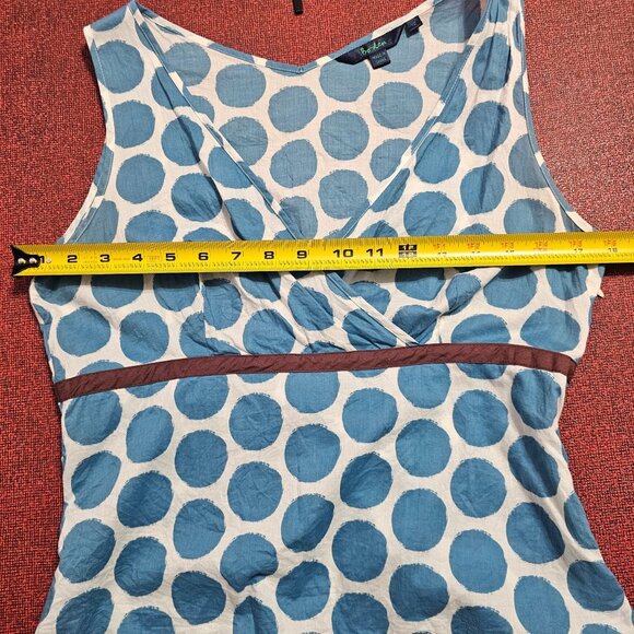 Boden Retro Y2K Babydoll Blouse US Sz 8 Blue‎ Polka Dot Sleeveless Preppy Summer - Picture 9 of 10